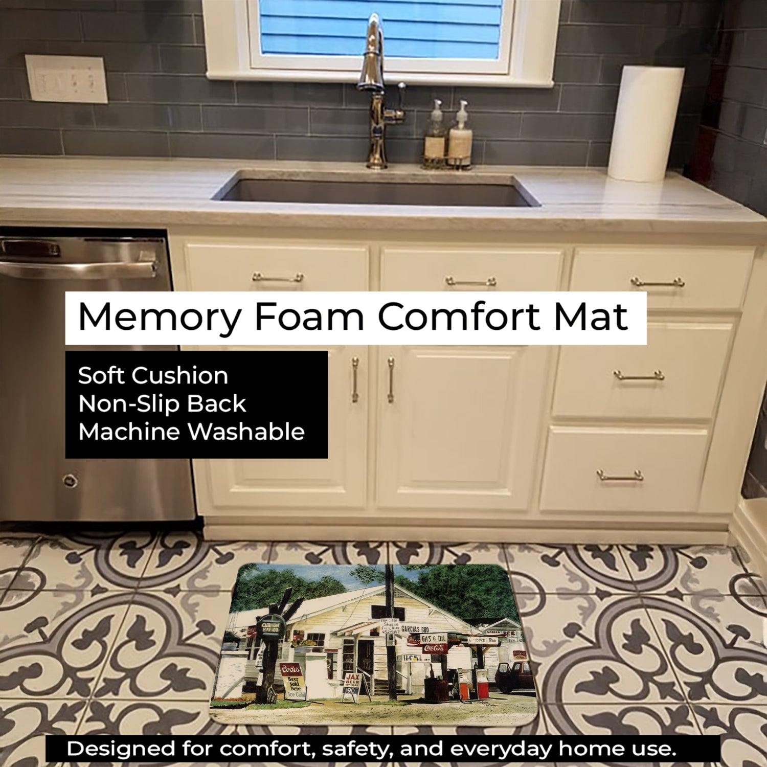 Garcia's Grocery Memory Foam Kitchen Mat Machine Washable Anti-Fatigue Cushion Comfort Bath or Kitchen Rug