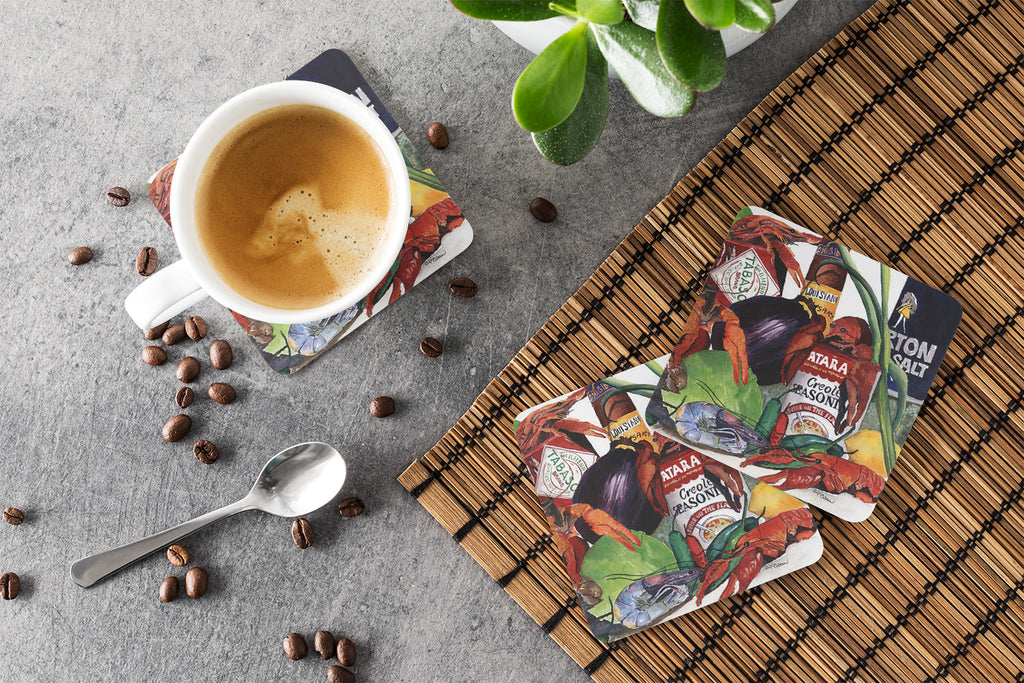 Louisiana Spices Foam Coasters Set of 4 Cup Coasters for Indoor Outdoor, Tabletop Protection, Anti Slip, Mouse pad Material
