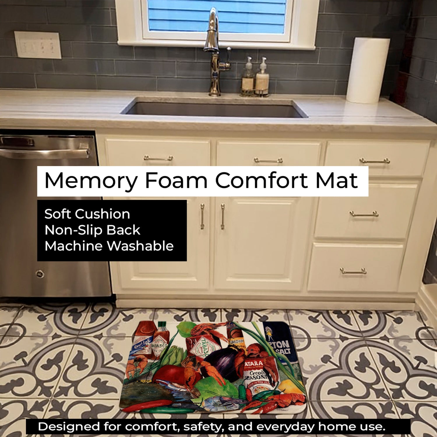 Louisiana Spices Memory Foam Kitchen Mat Machine Washable Anti-Fatigue Cushion Comfort Bath or Kitchen Rug