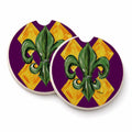 Mardi Gras Fleur de lis Purple Green and Gold Set of 2 Cup Holder Car Coasters Absorbent Round Sandstone Coasters Gifts for Men or Women, 2.5, Multicolor
