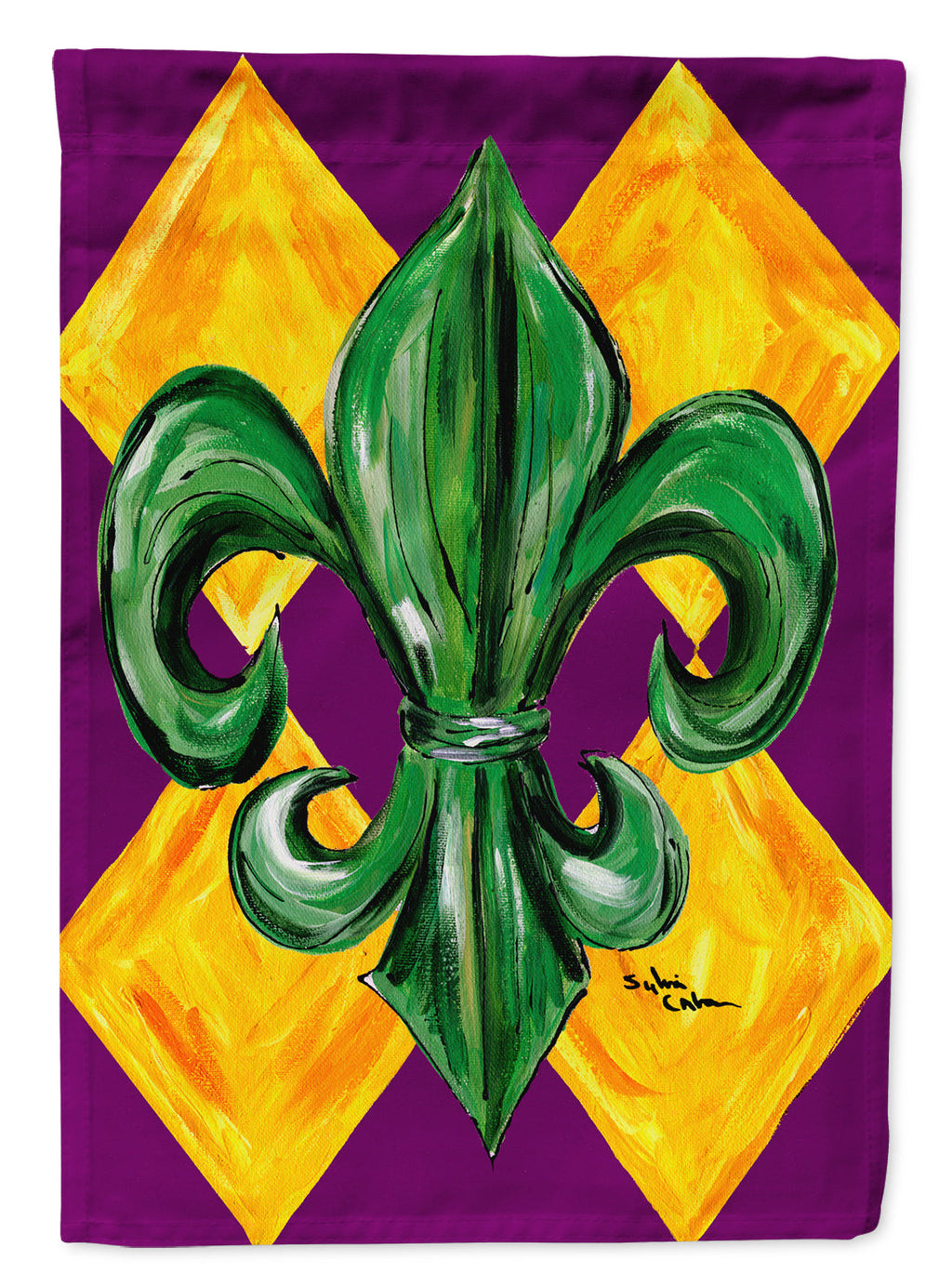Mardi Gras Fleur de lis Purple Green and Gold House Flag 28x40 Porch Sleeve Pole Decorative Outside Yard Banner Artwork Wall Hanging, Polyester