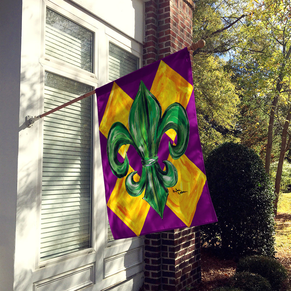 Mardi Gras Fleur de lis Purple Green and Gold House Flag 28x40 Porch Sleeve Pole Decorative Outside Yard Banner Artwork Wall Hanging, Polyester