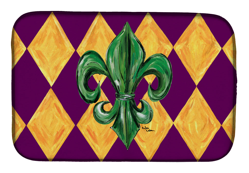 Mardi Gras Fleur de lis Purple Green and Gold Dish Drying Mat Absorbent Dish Drying Mat Pad for Kitchen Counter Dish Drainer Mat for Countertop, 14 x 21", Multicolor
