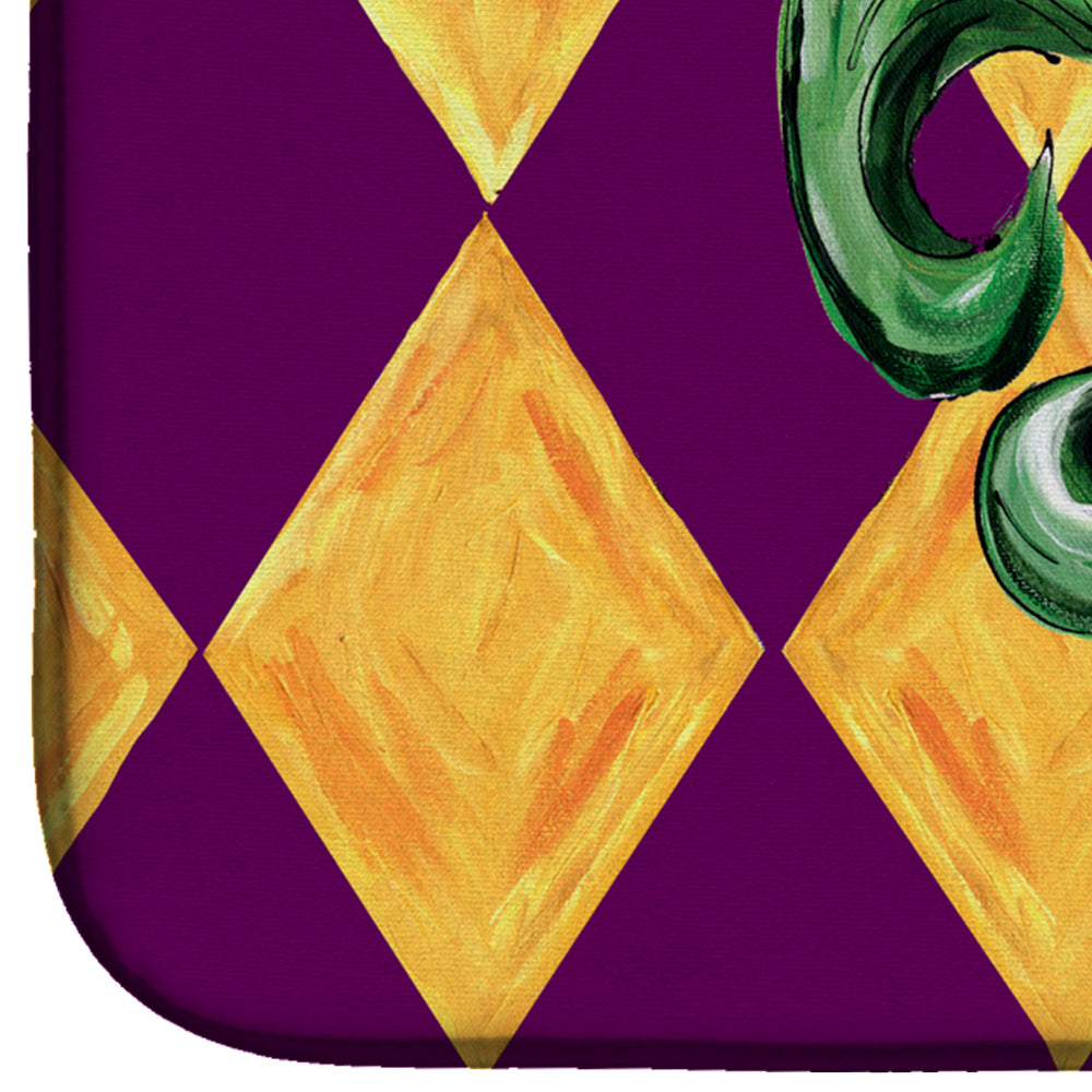 Mardi Gras Fleur de lis Purple Green and Gold Dish Drying Mat Absorbent Dish Drying Mat Pad for Kitchen Counter Dish Drainer Mat for Countertop, 14 x 21", Multicolor