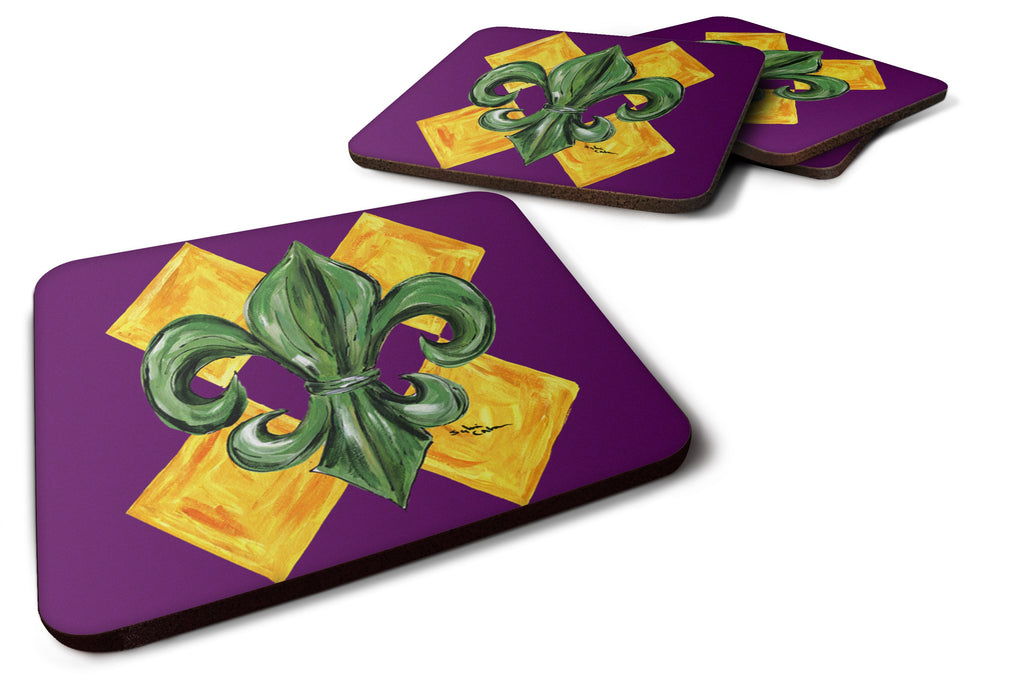 Mardi Gras Fleur de lis Purple Green and Gold Foam Coasters Set of 4 Cup Coasters for Indoor Outdoor, Tabletop Protection, Anti Slip, Mouse pad Material