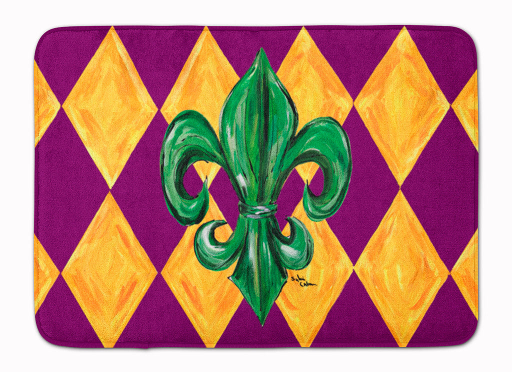 Mardi Gras Fleur de lis Purple Green and Gold Memory Foam Kitchen Mat Machine Washable Anti-Fatigue Cushion Comfort Bath or Kitchen Rug