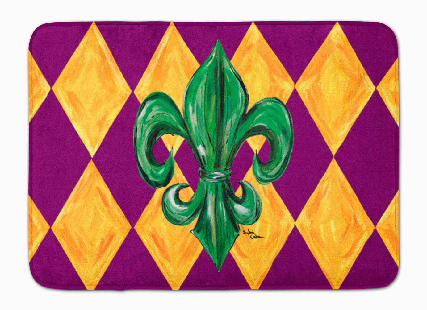 Mardi Gras Fleur de lis Purple Green and Gold Memory Foam Kitchen Mat Machine Washable Anti-Fatigue Cushion Comfort Bath or Kitchen Rug