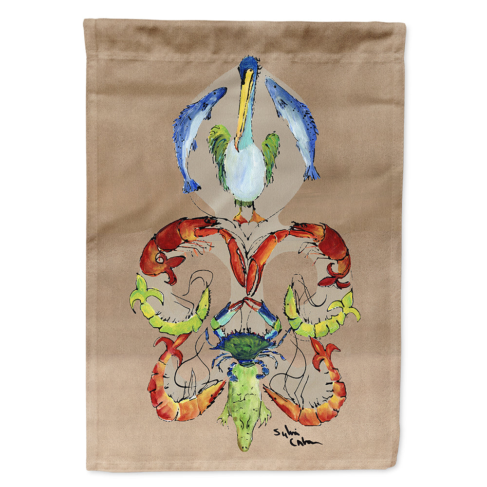 Crab Shrimp Pelican Crab and Gator Fleur de lis House Flag 28x40 Porch Sleeve Pole Decorative Outside Yard Banner Artwork Wall Hanging, Polyester