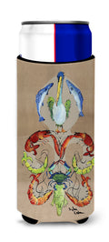 Crab Shrimp Pelican Crab and Gator Fleur de lis Slim Can Hugger , Insulated Foam Hugger for 12 oz Slim Cans, Beer Bottles & Water Bottles, Printed in USA