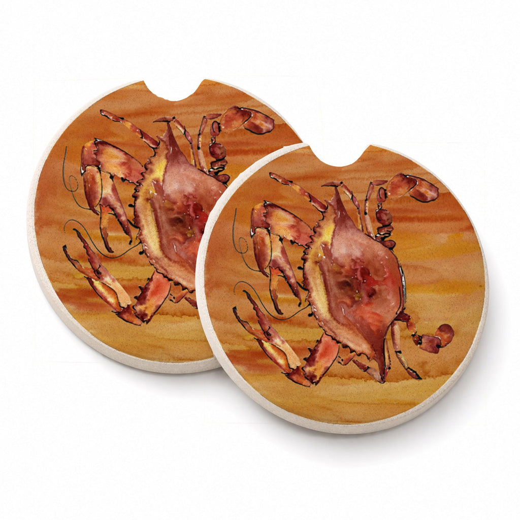Cooked Crab Spicy Hot Set of 2 Cup Holder Car Coasters Absorbent Round Sandstone Coasters Gifts for Men or Women, 2.5, Multicolor