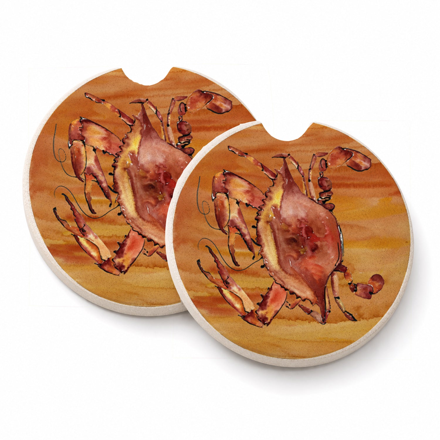 Cooked Crab Spicy Hot Set of 2 Cup Holder Car Coasters Absorbent Round Sandstone Coasters Gifts for Men or Women, 2.5, Multicolor