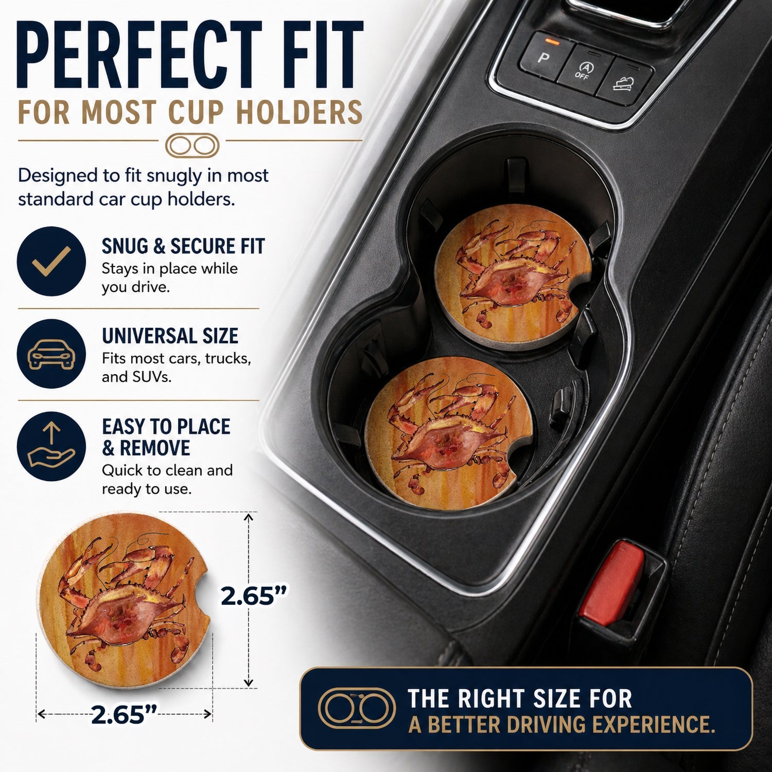 Cooked Crab Spicy Hot Set of 2 Cup Holder Car Coasters Absorbent Round Sandstone Coasters Gifts for Men or Women, 2.5, Multicolor