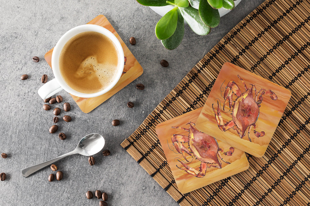 Cooked Crab Spicy Hot Foam Coasters Set of 4 Cup Coasters for Indoor Outdoor, Tabletop Protection, Anti Slip, Mouse pad Material