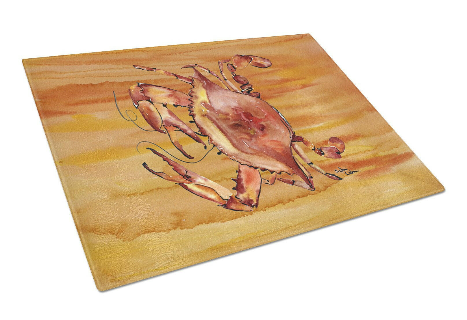 Cooked Crab Spicy Hot Cutting Board Tempered Glass Kitchen Cutting Surface, Heat Resistant Chopping, Non-Slip Feet, Food Prep & Serving