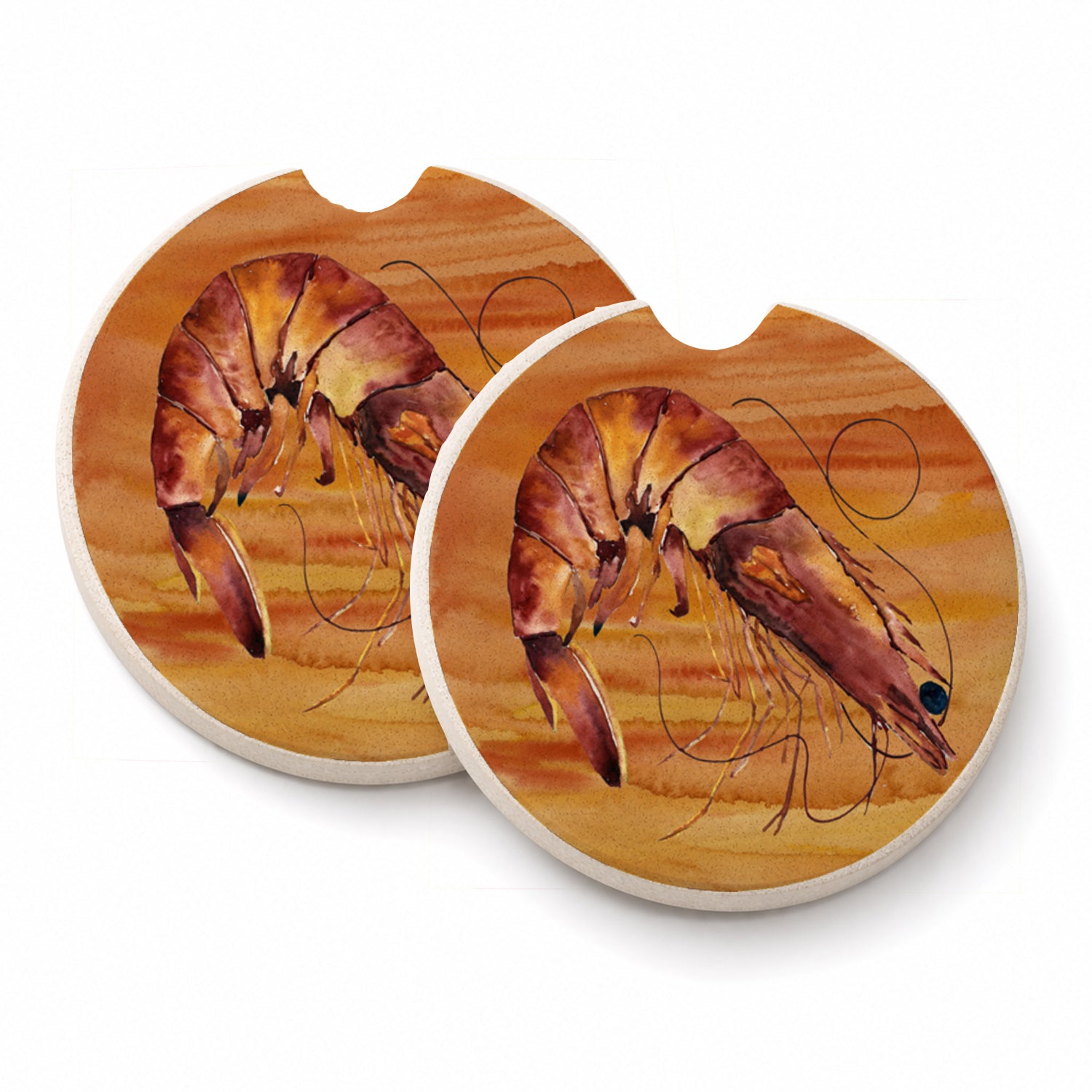 Cooked Shrimp Spicy Hot Set of 2 Cup Holder Car Coasters Absorbent Round Sandstone Coasters Gifts for Men or Women, 2.5, Multicolor