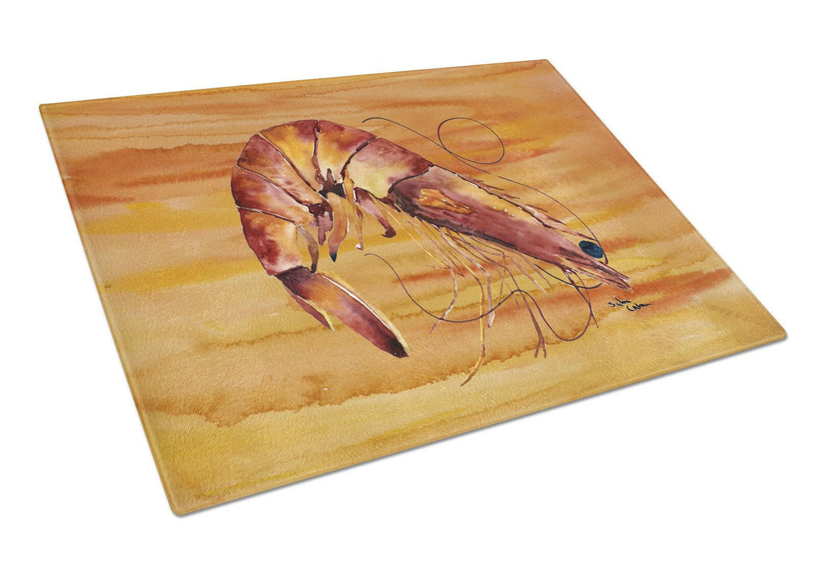 Cooked Shrimp Spicy Hot Cutting Board Tempered Glass Kitchen Cutting Surface, Heat Resistant Chopping, Non-Slip Feet, Food Prep & Serving