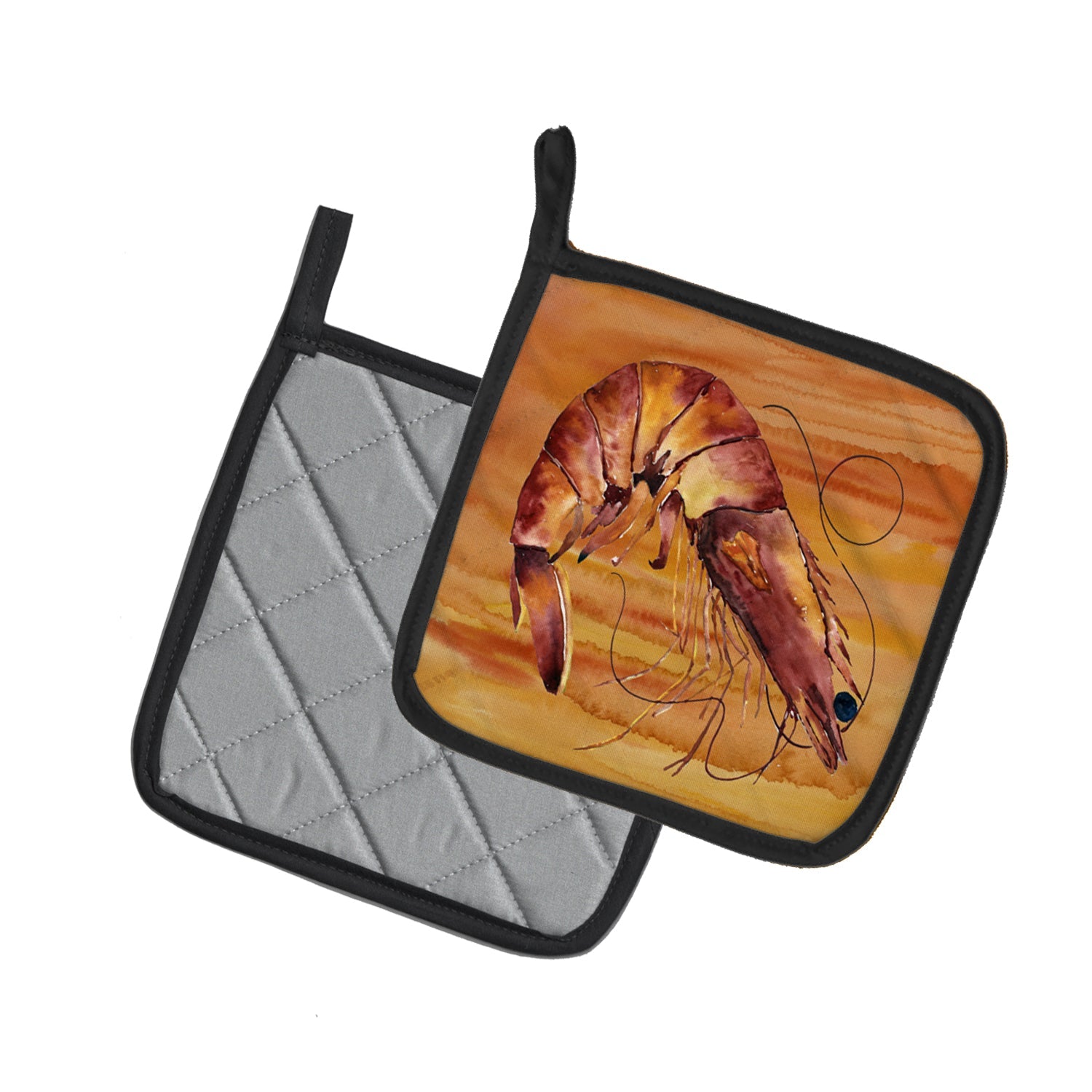 Cooked Shrimp Spicy Hot Pot Holder Set of 2 Heat Resistant Quilted Hot Pads 7.5 x 7.5 Inch, Insulated Kitchen Trivets for Cooking & Baking