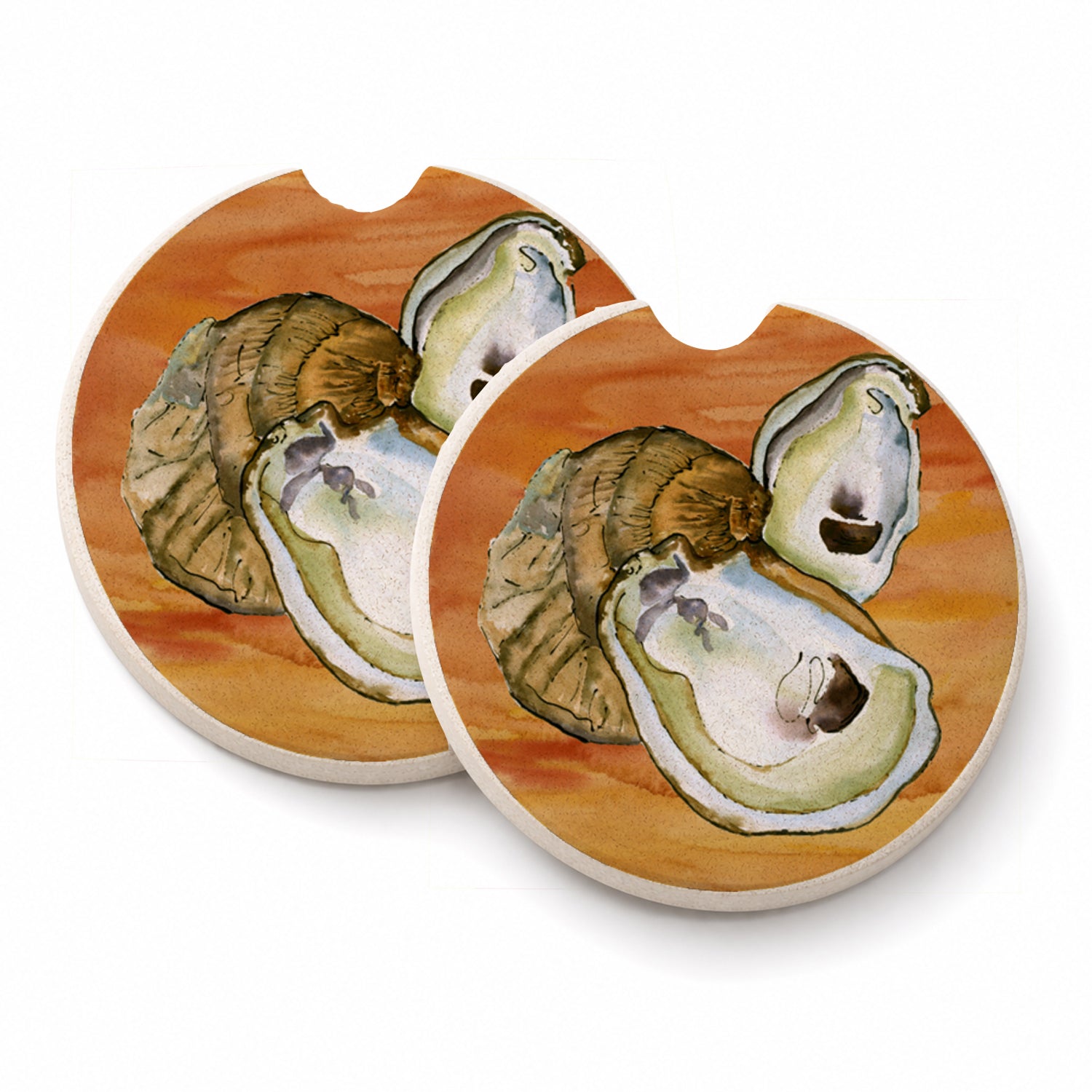 Oyster Hot and Spicy Set of 2 Cup Holder Car Coasters Absorbent Round Sandstone Coasters Gifts for Men or Women, 2.5, Multicolor