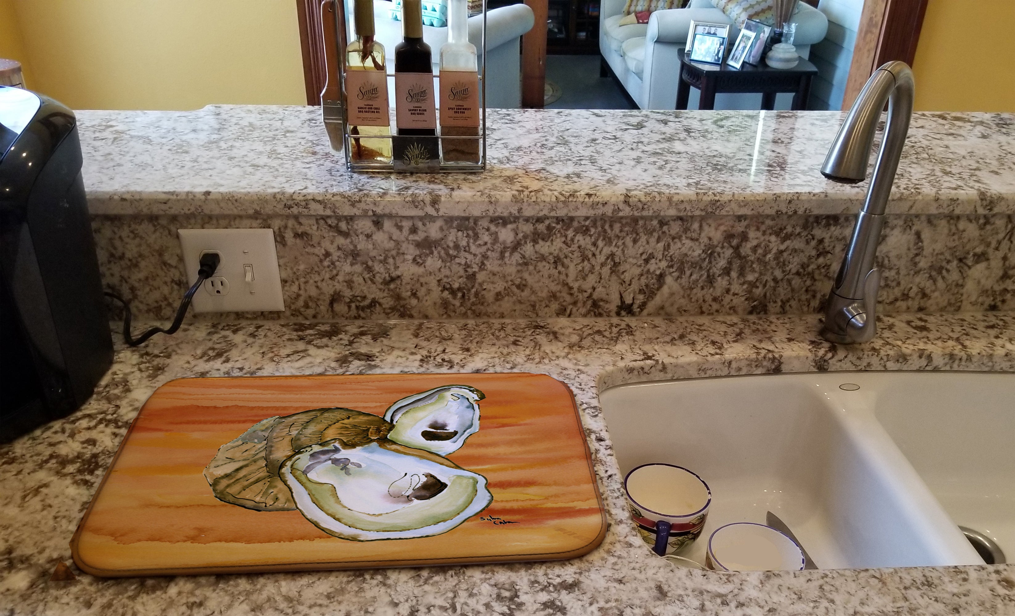Oyster Hot and Spicy Dish Drying Mat Absorbent Dish Drying Mat Pad for Kitchen Counter Dish Drainer Mat for Countertop, 14 x 21", Multicolor