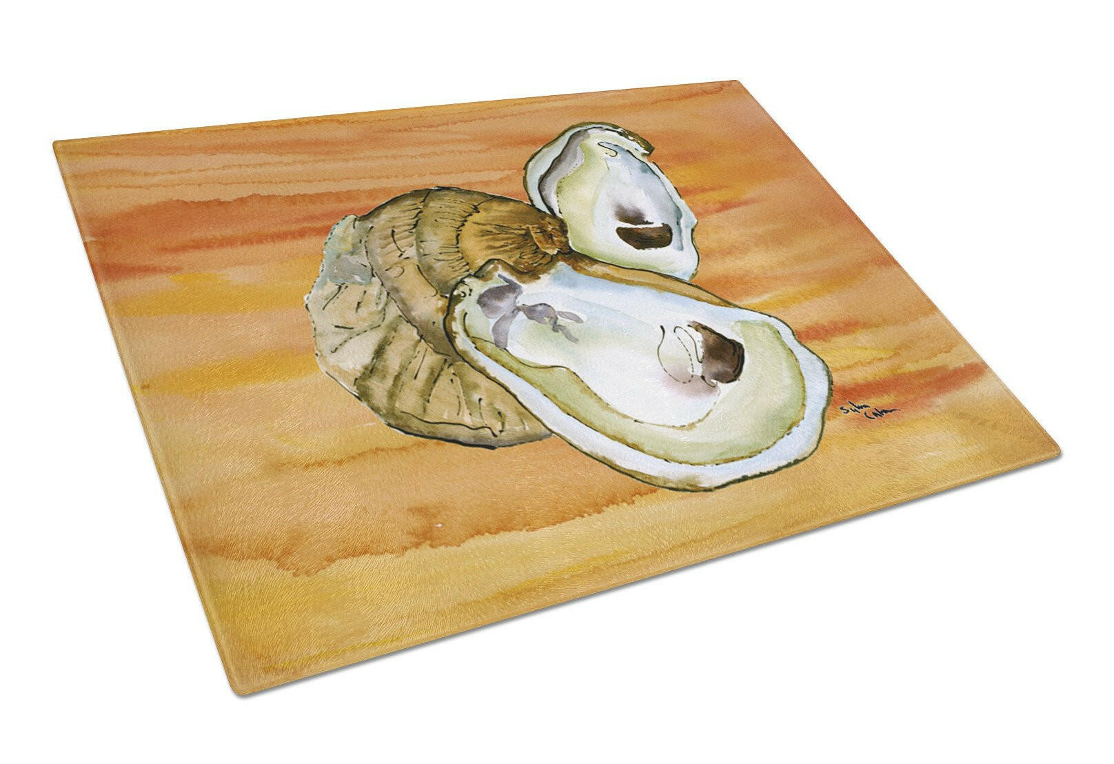Oyster Hot and Spicy Cutting Board Tempered Glass Kitchen Cutting Surface, Heat Resistant Chopping, Non-Slip Feet, Food Prep & Serving