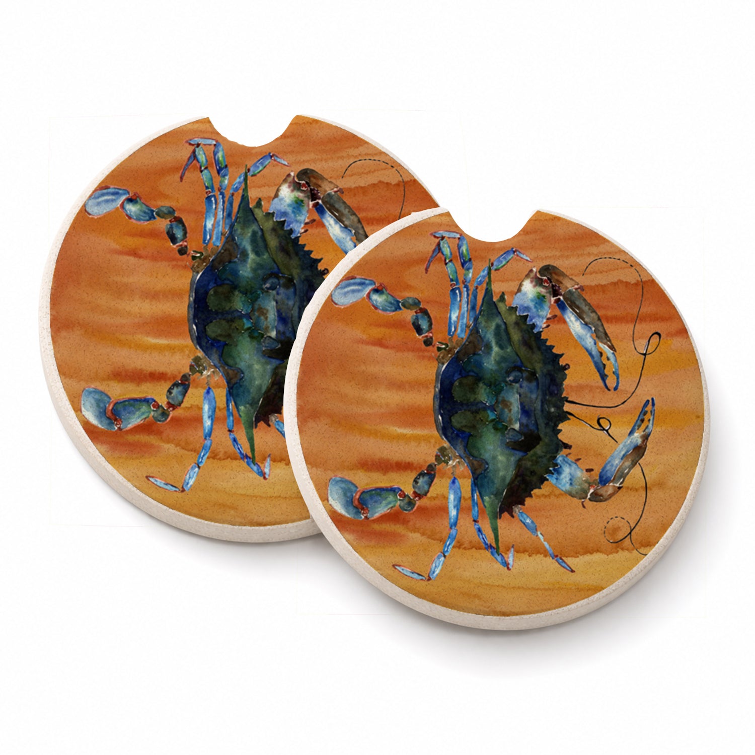 Male Blue Crab Spicy Hot Set of 2 Cup Holder Car Coasters Absorbent Round Sandstone Coasters Gifts for Men or Women, 2.5, Multicolor