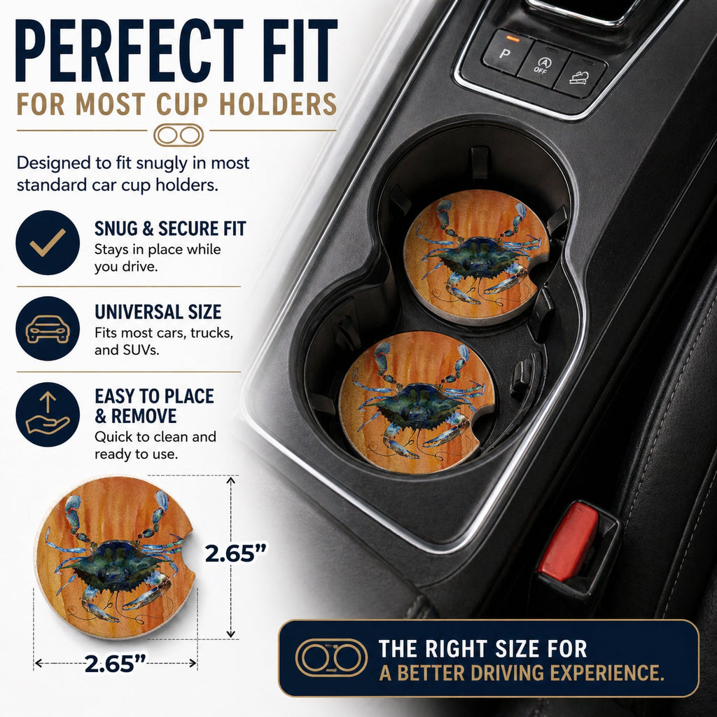 Male Blue Crab Spicy Hot Set of 2 Cup Holder Car Coasters Absorbent Round Sandstone Coasters Gifts for Men or Women, 2.5, Multicolor