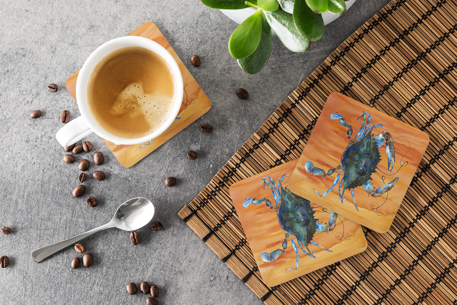 Male Blue Crab Spicy Hot Foam Coasters Set of 4 Cup Coasters for Indoor Outdoor, Tabletop Protection, Anti Slip, Mouse pad Material