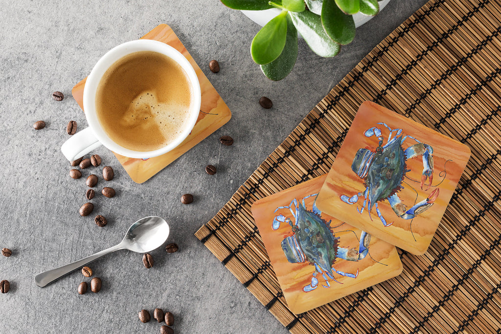 Male Blue Crab Spicy Hot Foam Coasters Set of 4 Cup Coasters for Indoor Outdoor, Tabletop Protection, Anti Slip, Mouse pad Material