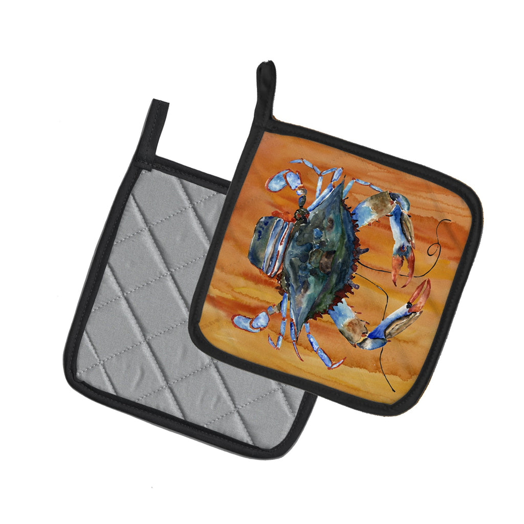 Male Blue Crab Spicy Hot Pot Holder Set of 2 Heat Resistant Quilted Hot Pads 7.5 x 7.5 Inch, Insulated Kitchen Trivets for Cooking & Baking