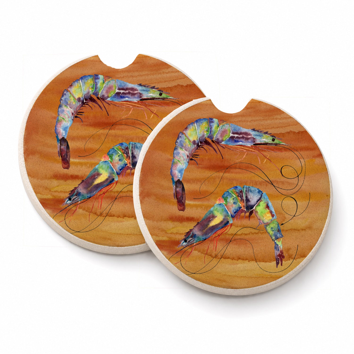 Shrimp Spicy Hot Set of 2 Cup Holder Car Coasters Absorbent Round Sandstone Coasters Gifts for Men or Women, 2.5, Multicolor