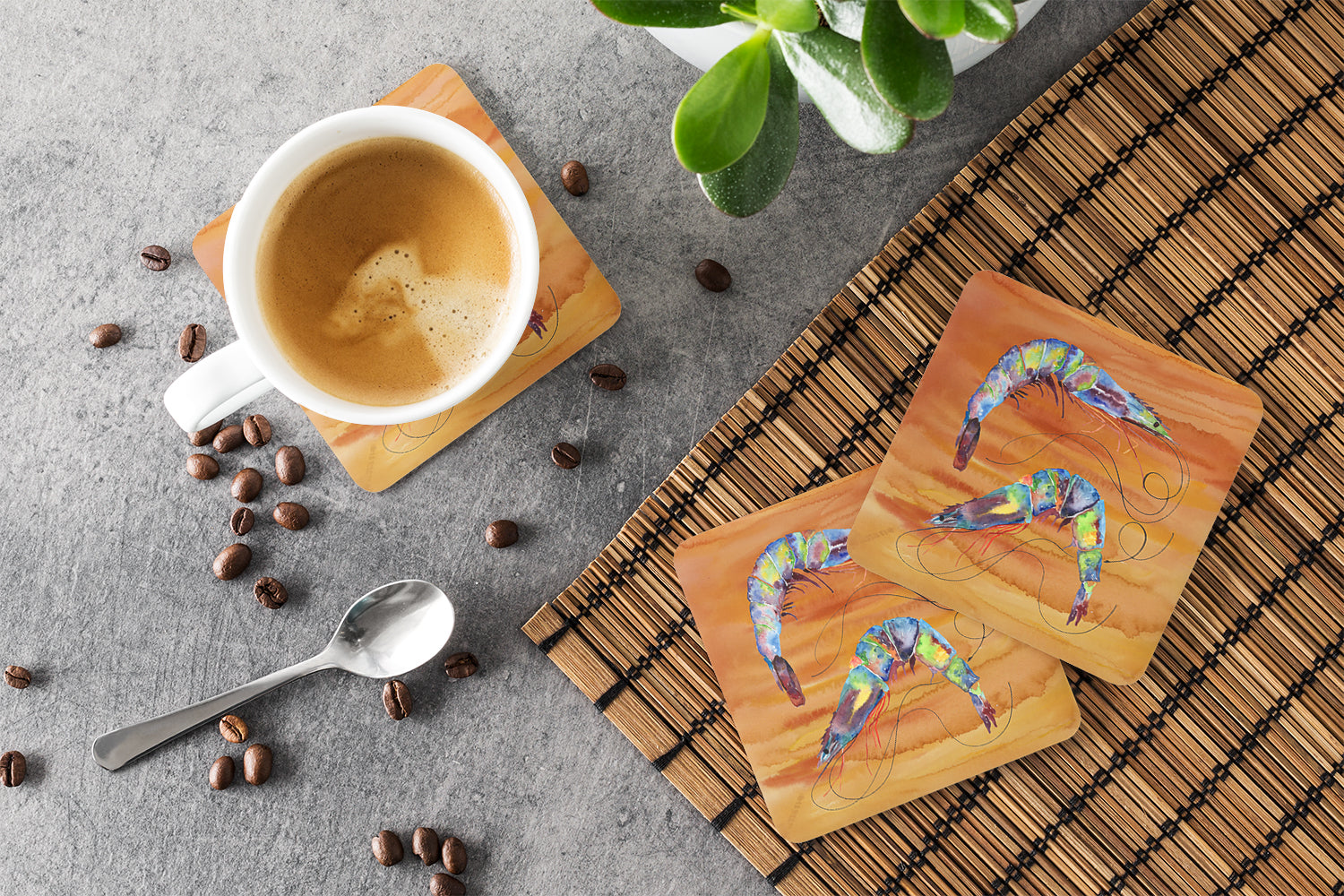 Shrimp Spicy Hot Foam Coasters Set of 4 Cup Coasters for Indoor Outdoor, Tabletop Protection, Anti Slip, Mouse pad Material