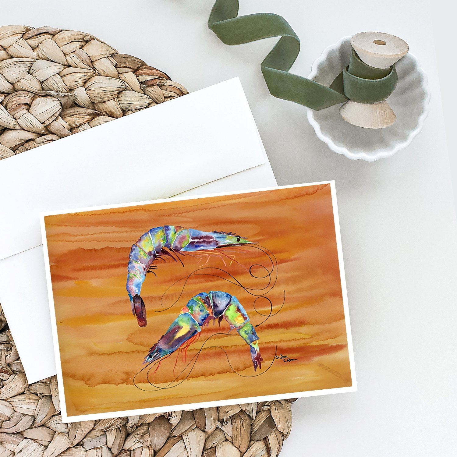 Shrimp Spicy Hot Greeting Cards Pack of 8 Blank Cards with Envelopes Whimsical A7 Size 5x7