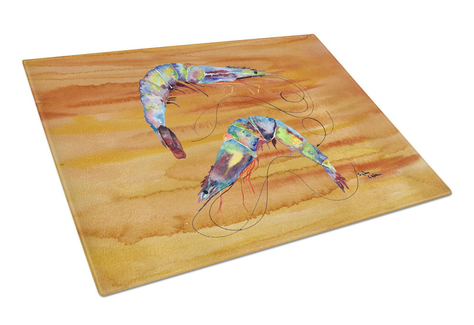 Shrimp Spicy Hot Cutting Board Tempered Glass Kitchen Cutting Surface, Heat Resistant Chopping, Non-Slip Feet, Food Prep & Serving