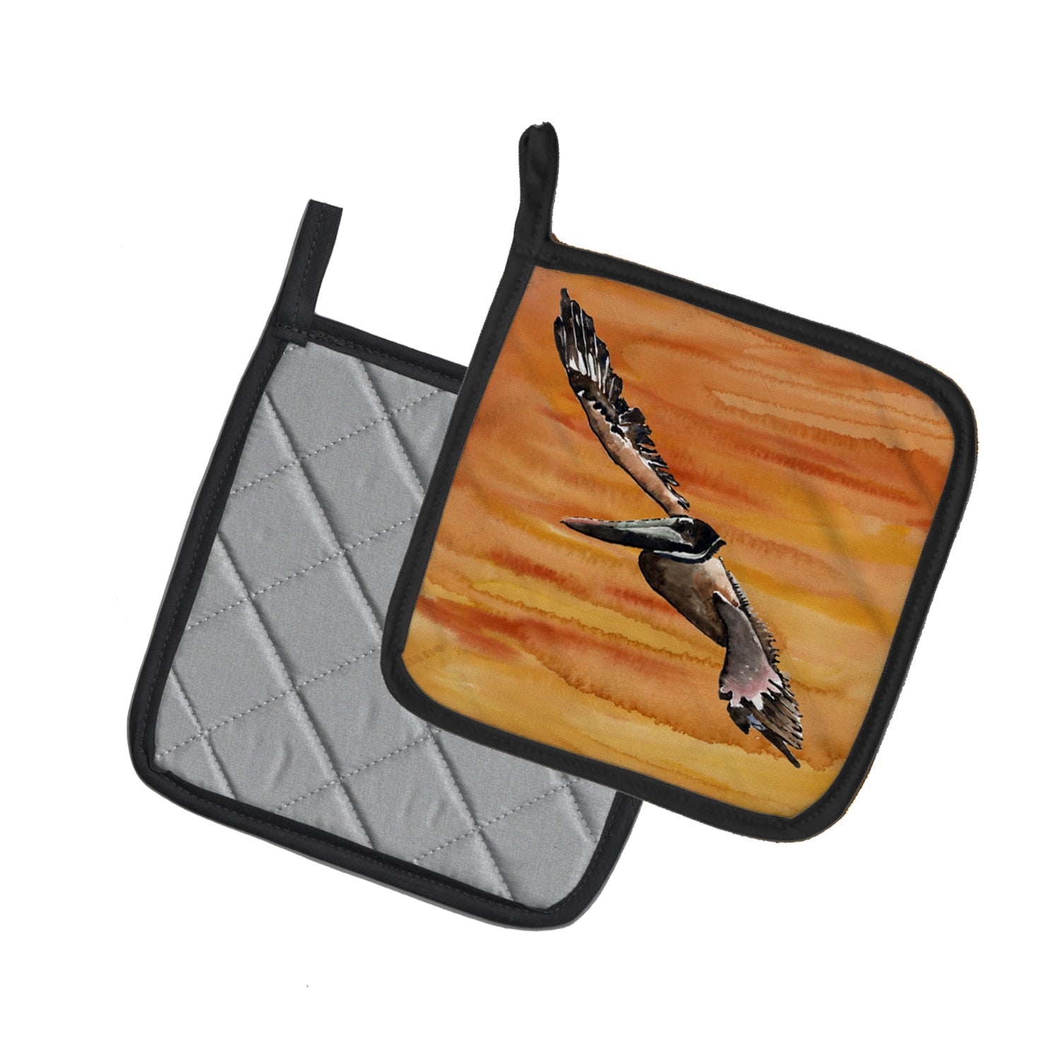 Pelican Pot Holder Set of 2 Heat Resistant Quilted Hot Pads 7.5 x 7.5 Inch, Insulated Kitchen Trivets for Cooking & Baking