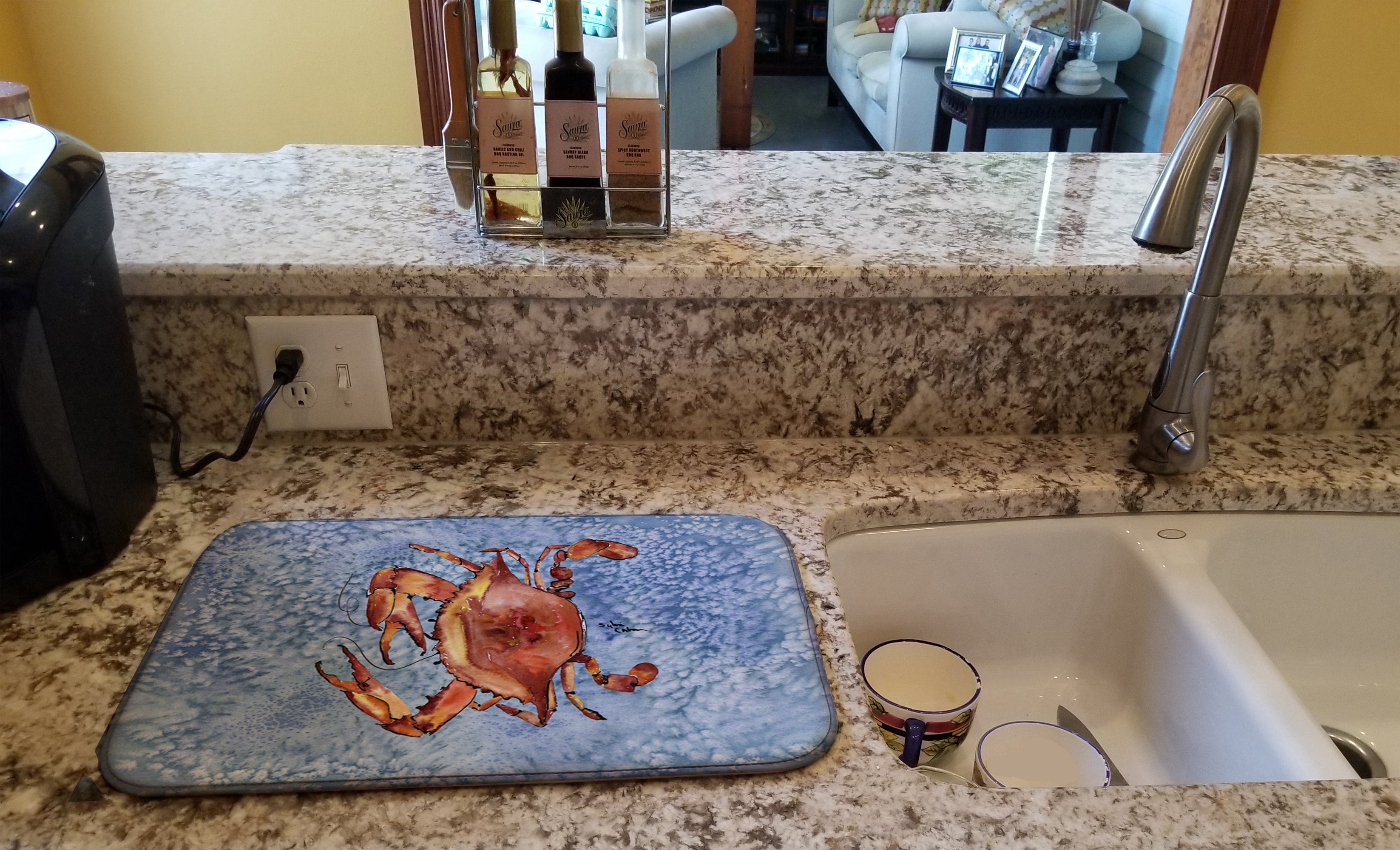 Cooked Crab Cool Blue Water Dish Drying Mat Absorbent Dish Drying Mat Pad for Kitchen Counter Dish Drainer Mat for Countertop, 14 x 21", Multicolor