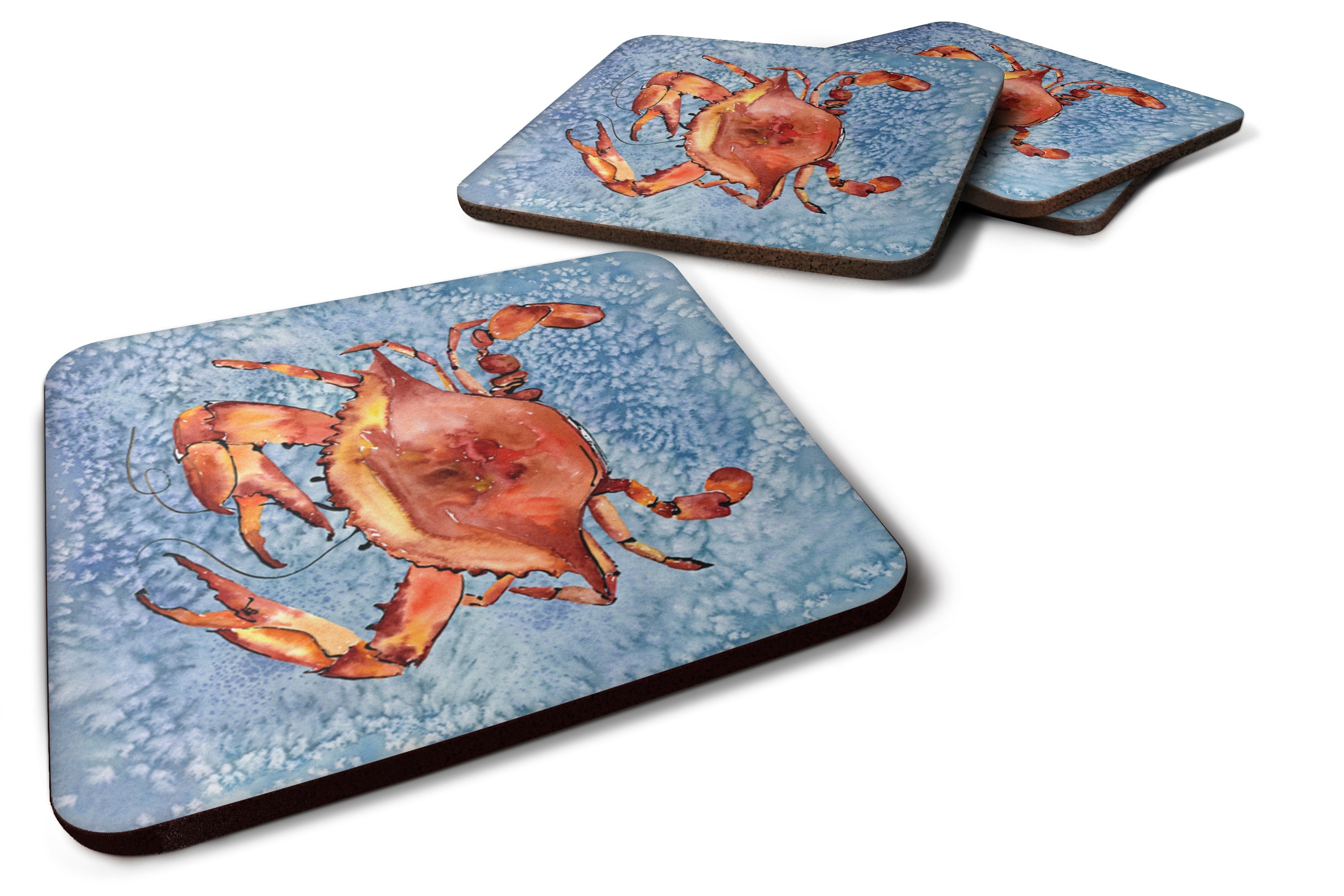 Cooked Crab Cool Blue Water Foam Coasters Set of 4 Cup Coasters for Indoor Outdoor, Tabletop Protection, Anti Slip, Mouse pad Material