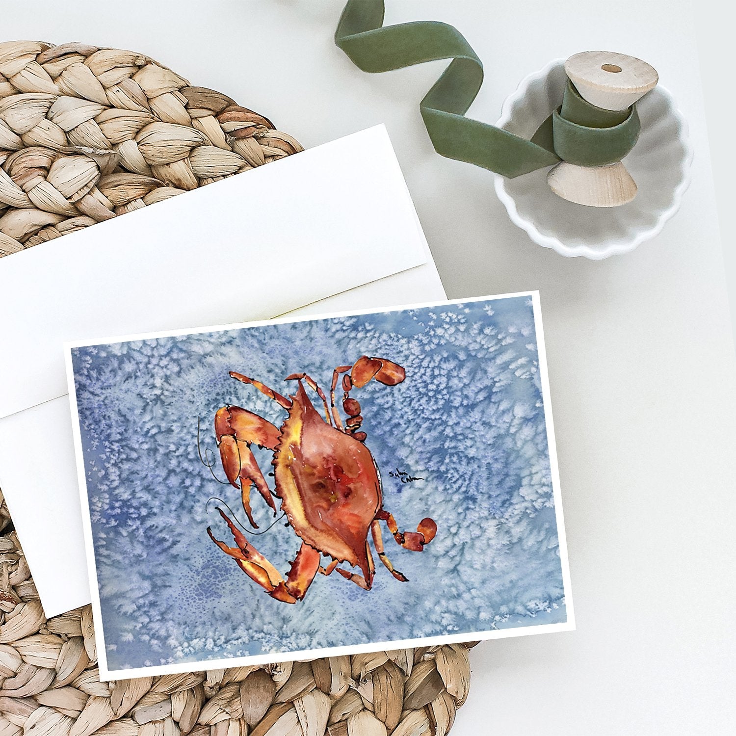 Cooked Crab Cool Blue Water Greeting Cards Pack of 8 Blank Cards with Envelopes Whimsical A7 Size 5x7