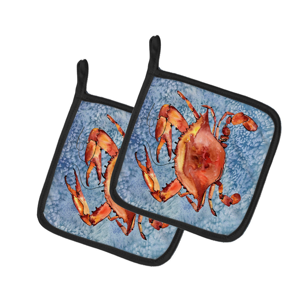 Cooked Crab Cool Blue Water Pot Holder Set of 2 Heat Resistant Quilted Hot Pads 7.5 x 7.5 Inch, Insulated Kitchen Trivets for Cooking & Baking