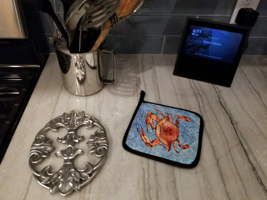 Cooked Crab Cool Blue Water Pot Holder Set of 2 Heat Resistant Quilted Hot Pads 7.5 x 7.5 Inch, Insulated Kitchen Trivets for Cooking & Baking