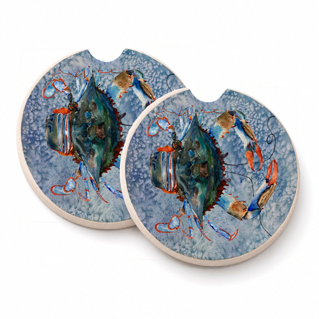Female Blue Crab Cool Blue Water Set of 2 Cup Holder Car Coasters Absorbent Round Sandstone Coasters Gifts for Men or Women, 2.5, Multicolor