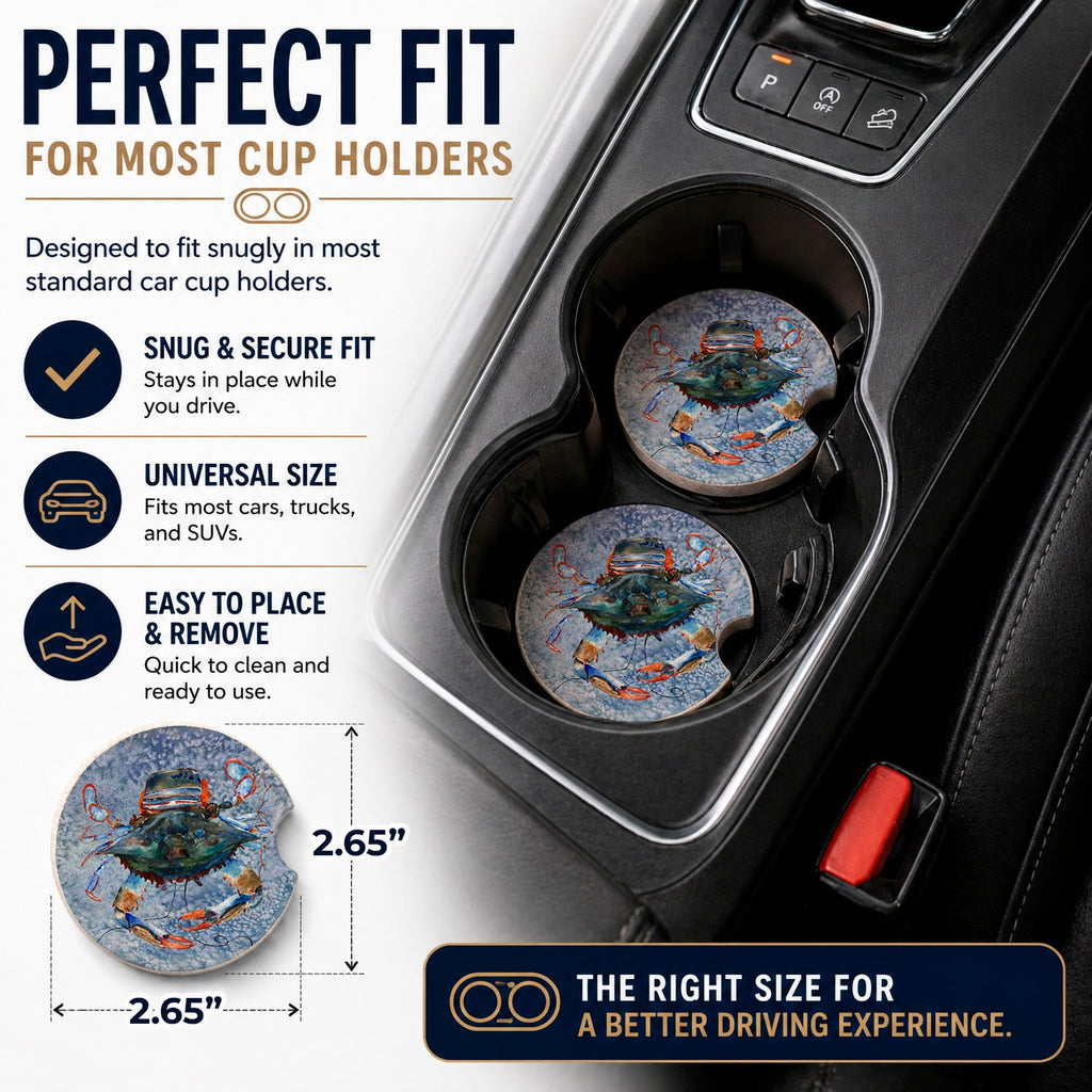 Female Blue Crab Cool Blue Water Set of 2 Cup Holder Car Coasters Absorbent Round Sandstone Coasters Gifts for Men or Women, 2.5, Multicolor