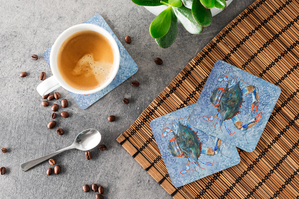 Female Blue Crab Cool Blue Water Foam Coasters Set of 4 Cup Coasters for Indoor Outdoor, Tabletop Protection, Anti Slip, Mouse pad Material