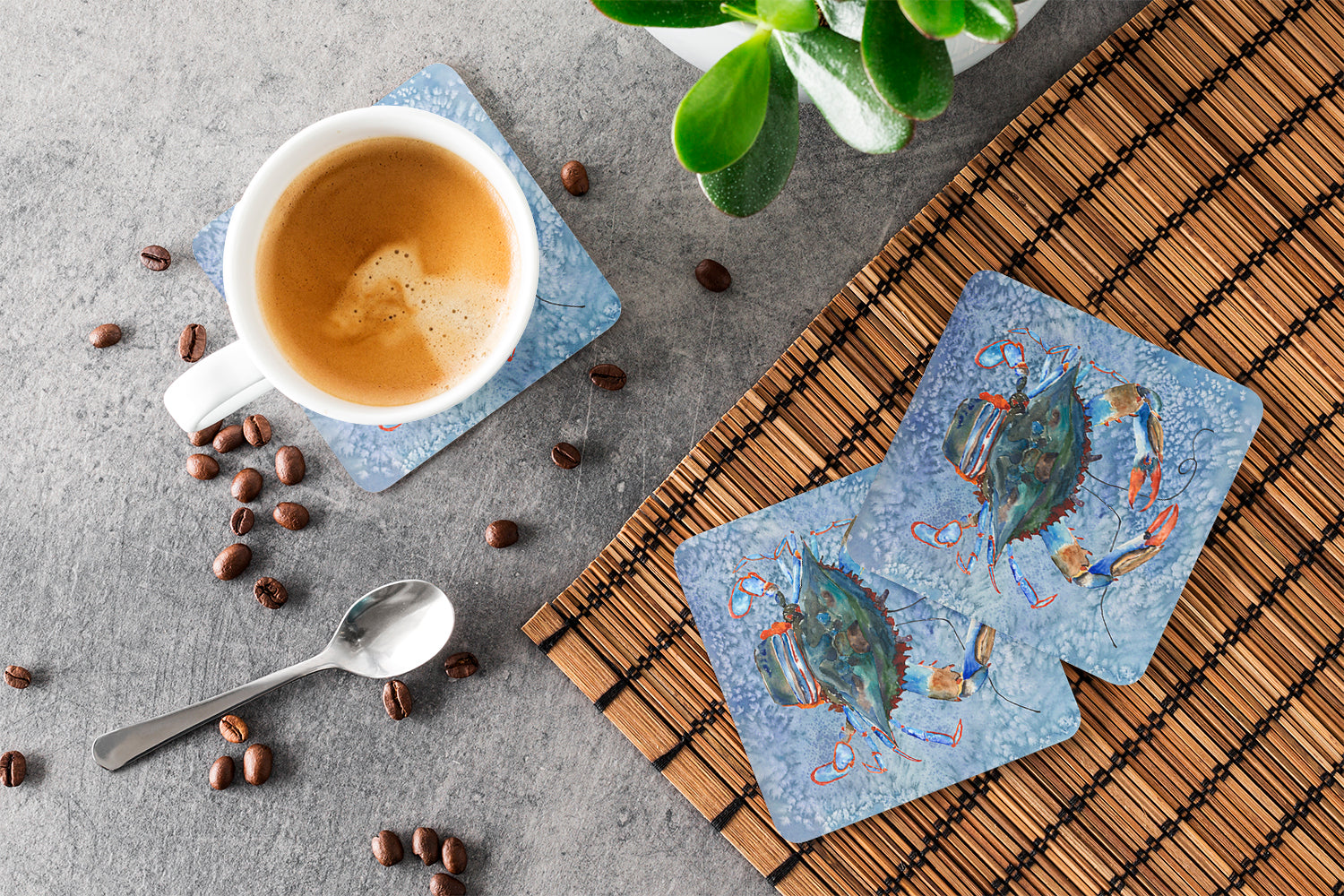 Female Blue Crab Cool Blue Water Foam Coasters Set of 4 Cup Coasters for Indoor Outdoor, Tabletop Protection, Anti Slip, Mouse pad Material