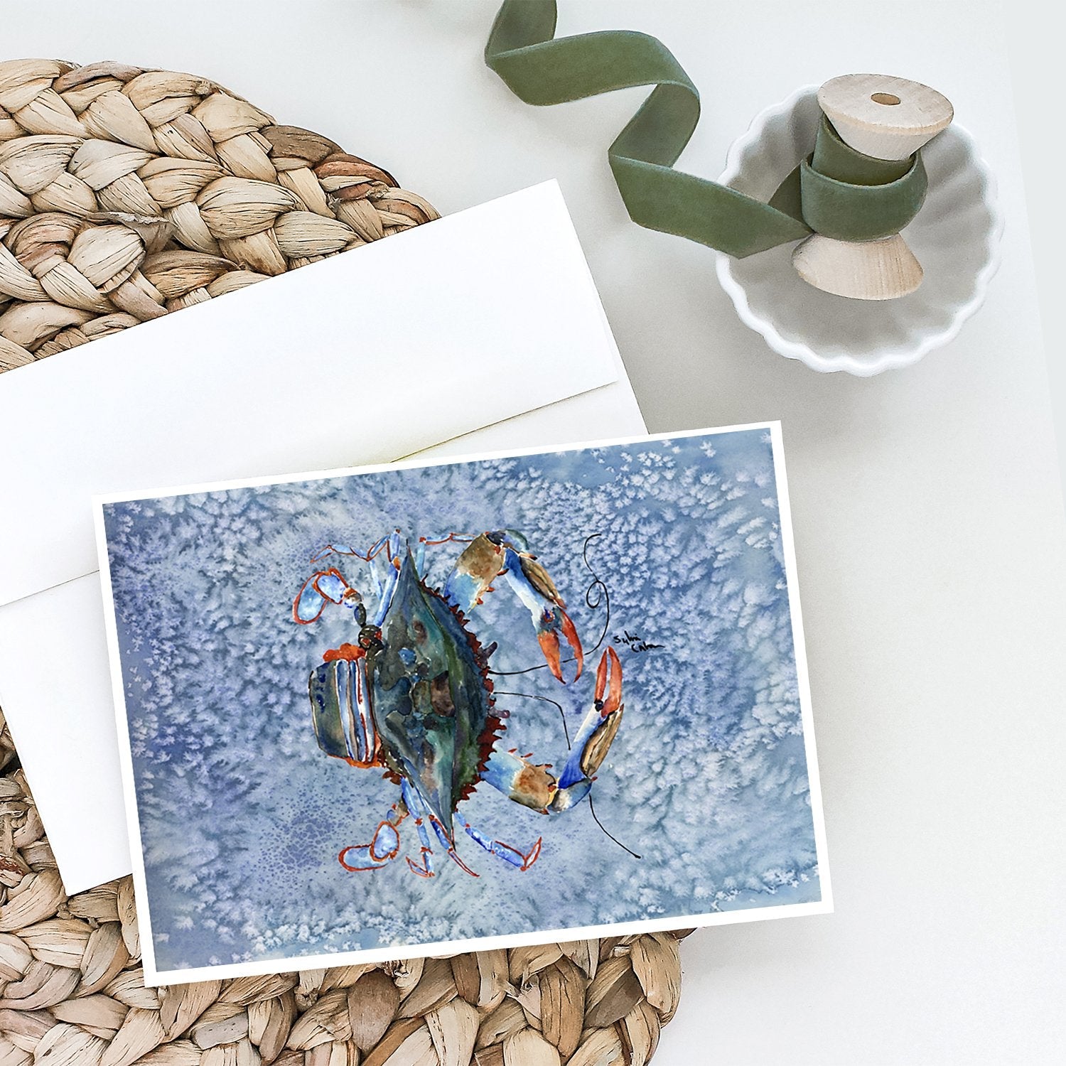 Female Blue Crab Cool Blue Water Greeting Cards Pack of 8 Blank Cards with Envelopes Whimsical A7 Size 5x7
