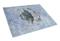 Female Blue Crab Cool Blue Water Cutting Board Tempered Glass Kitchen Cutting Surface, Heat Resistant Chopping, Non-Slip Feet, Food Prep & Serving