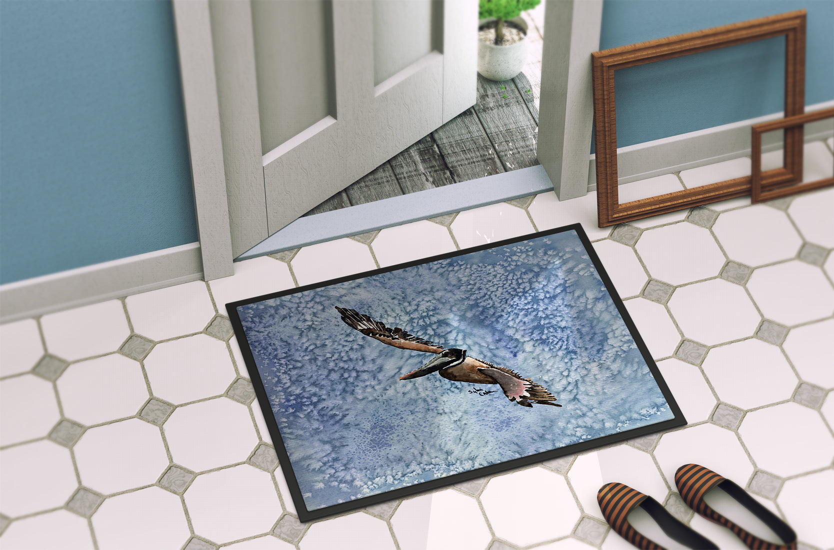 Pelican Cool Blue Water Doormat Indoor Outdoor 24H X 36W Front Door Mat Rugs for Entryway, Non Slip Washable Low Pile,