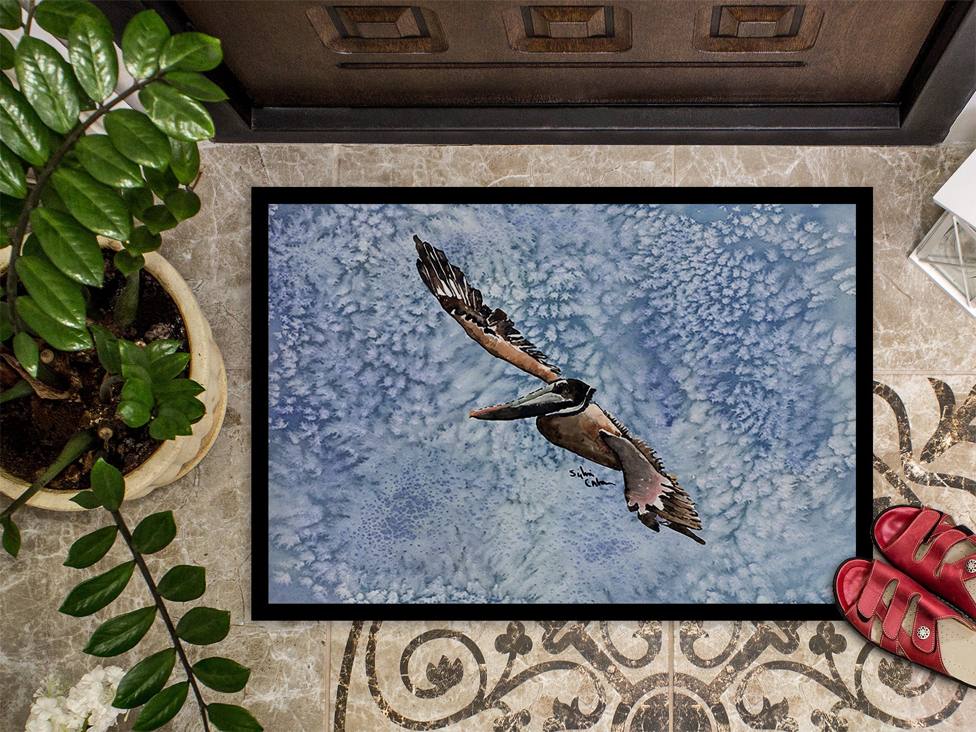 Pelican Cool Blue Water Doormat Indoor Outdoor 18H X 27W Front Door Mat Rugs for Entryway, Non Slip Washable