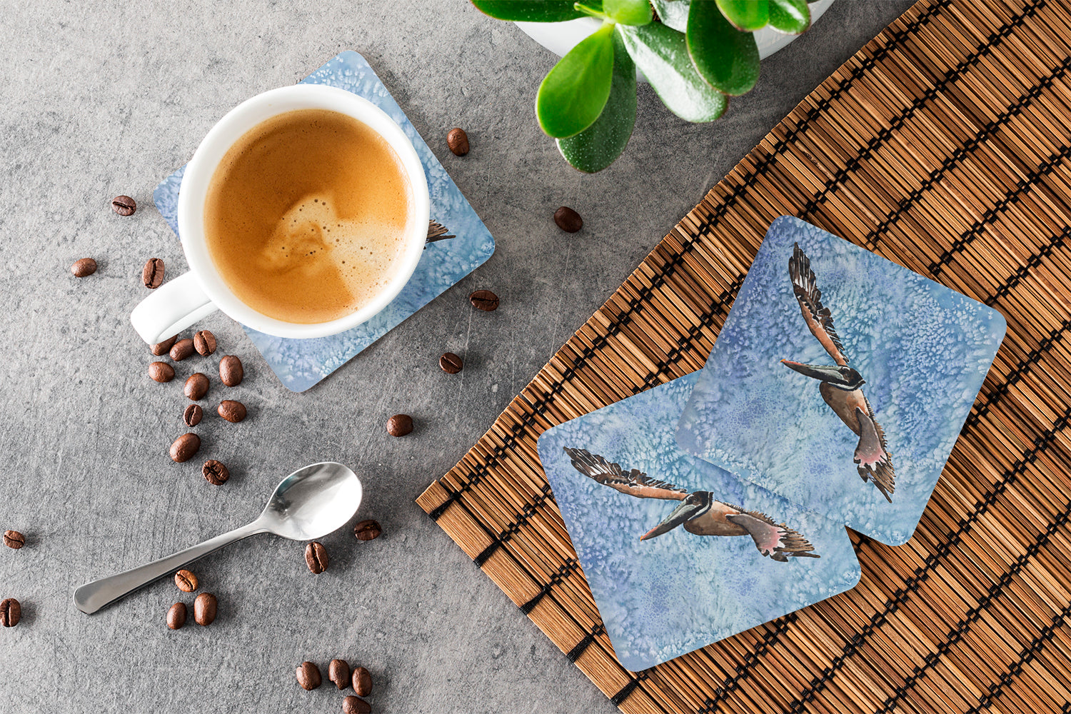 Pelican Cool Blue Water Foam Coasters Set of 4 Cup Coasters for Indoor Outdoor, Tabletop Protection, Anti Slip, Mouse pad Material