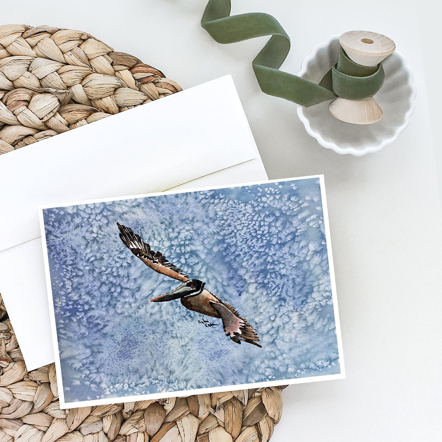 Pelican Cool Blue Water Greeting Cards Pack of 8 Blank Cards with Envelopes Whimsical A7 Size 5x7