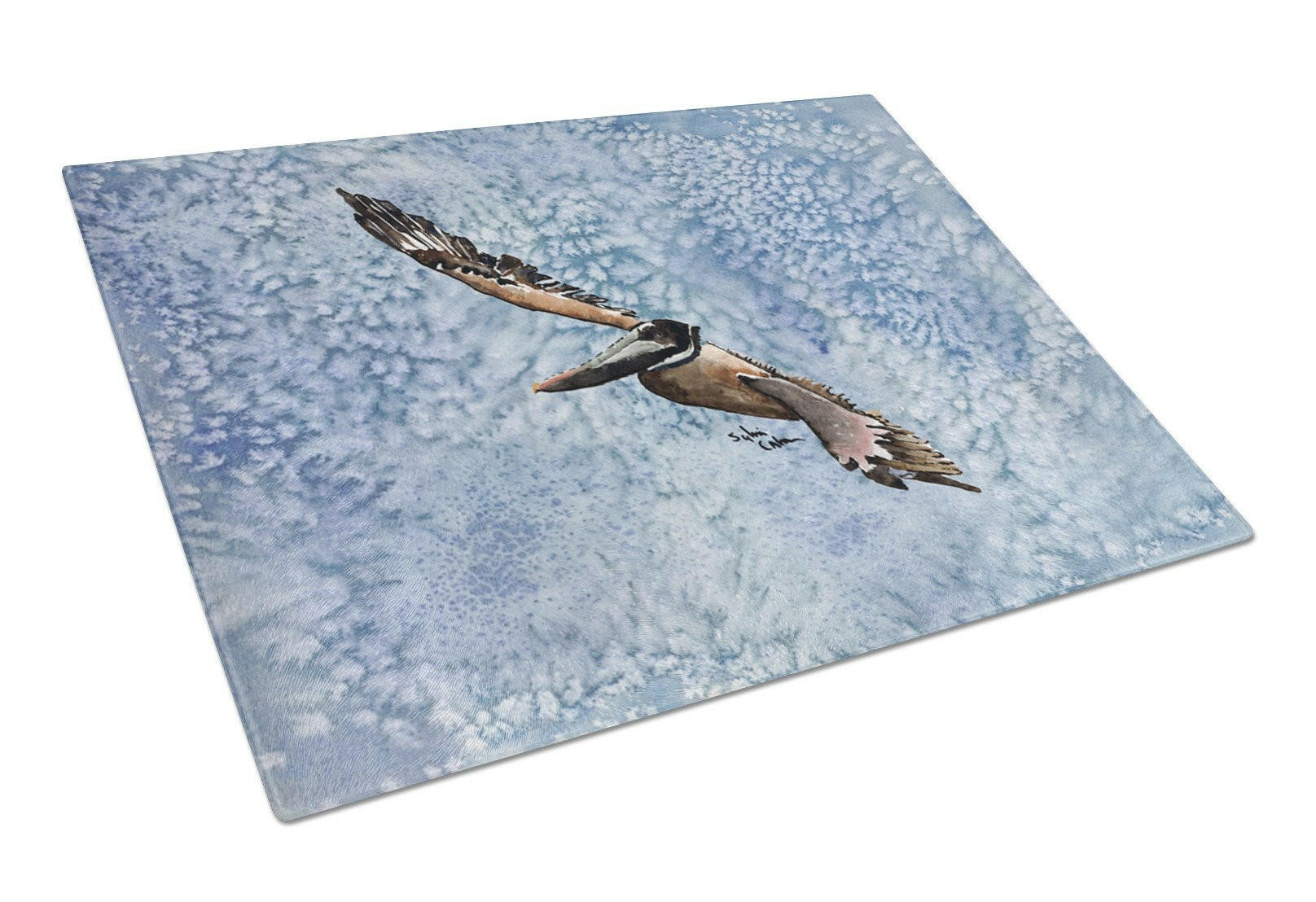 Pelican Cool Blue Water Cutting Board Tempered Glass Kitchen Cutting Surface, Heat Resistant Chopping, Non-Slip Feet, Food Prep & Serving
